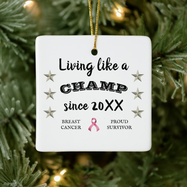 Customisable Breast Cancer Survivor silver stars Ceramic Ornament (Tree)