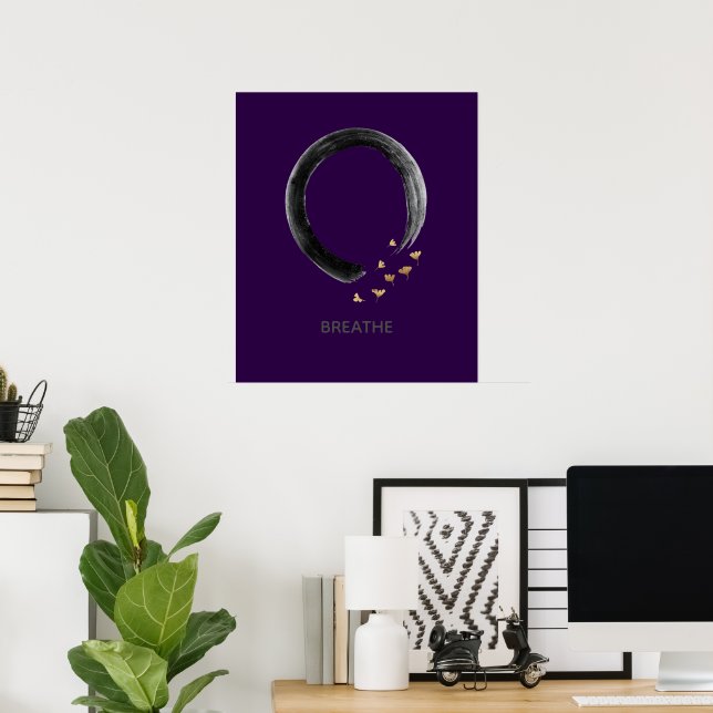 Customisable BREATHE Zen Enso Circle Ginkgo Art Poster (Home Office)
