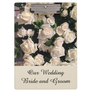 Customisable Bride and Groom White Roses Wedding Clipboard