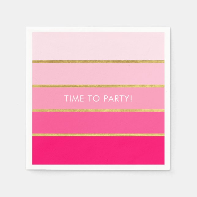 Customisable Bright Pink & Gold Stripe Napkin (Front)