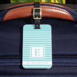 Customisable Bright White Light Blue Striped Lines Luggage Tag