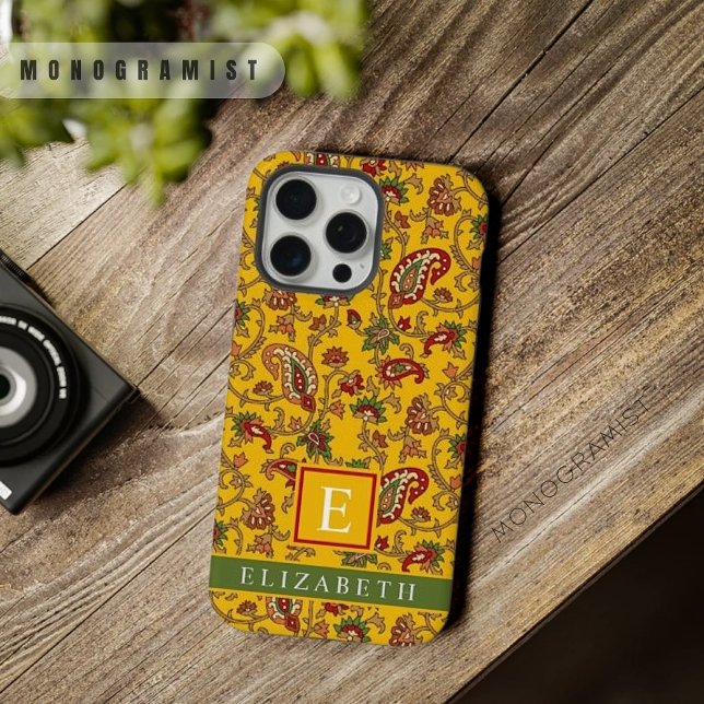Customisable Bright Yellow Red Green Paisley iPhone Case (Customizable Bright Yellow Red Green Paisley iPhone Case)