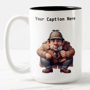 Customisable British Detective Cartoon Mystery  Two-Tone Coffee Mug