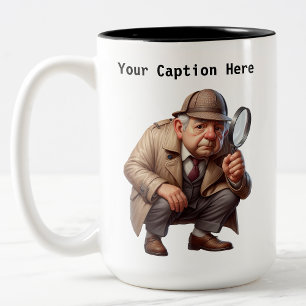 Customisable British Detective Cartoon Mystery Two-Tone Coffee Mug