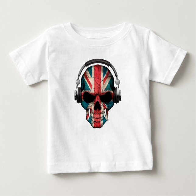 Customisable British Dj Skull with Headphones Baby T-Shirt (Front)