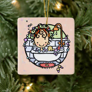 Customisable Bubbly Bath Time Cute Girl in Tub Ceramic Ornament