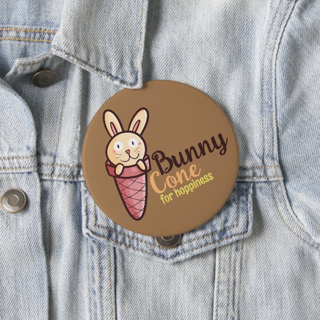 Customisable Bunny Cone 10 Cm Round Badge (In Situ)