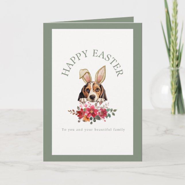 Customisable Bunny Ears Beagle Easter Card (Front)