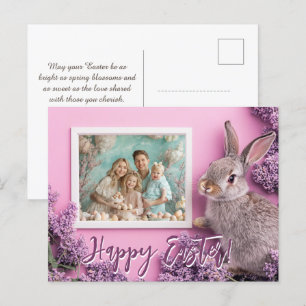 🐰🥚🌸Customisable Bunny Kisses & Lilac Wishes Holiday Postcard
