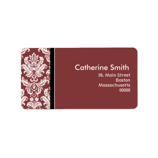 Customisable Burgundy Damask Address Labels (Front)