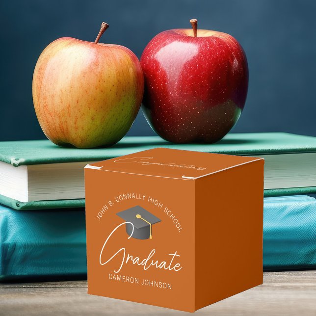 Customisable Burnt Orange Square Graduation Party Favour Box (Creator Uploaded)