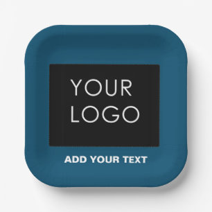 Customisable Business Add Logo Modern Blue Paper Plate