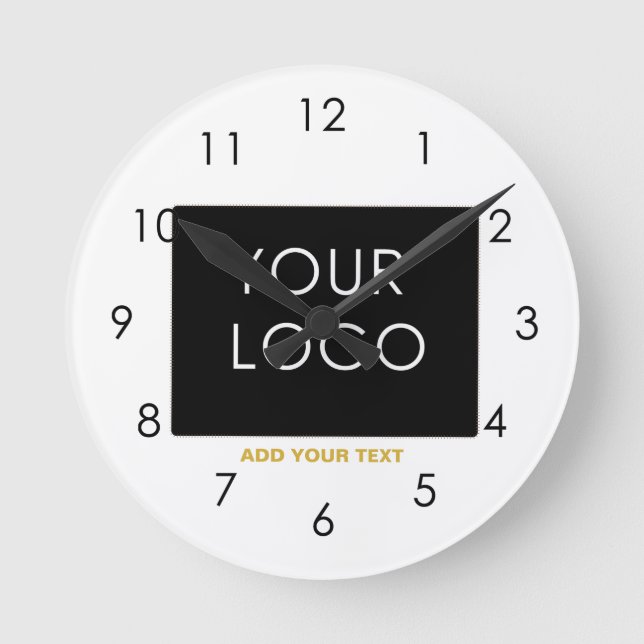 Customisable Business Add Logo Modern White  Round Clock (Front)