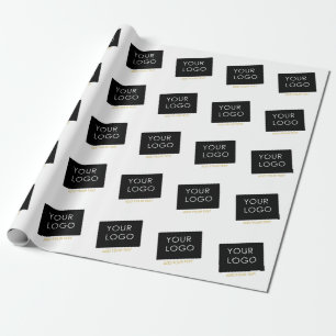 Customisable Business Add Logo Modern White    Wrapping Paper