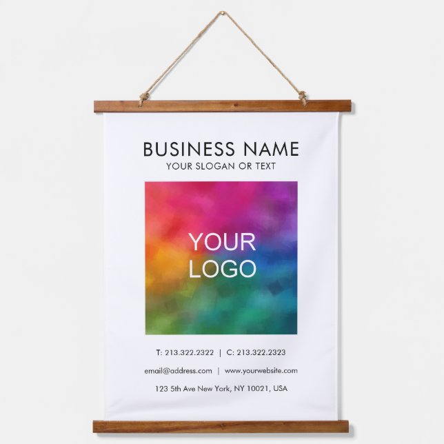 Customisable Business Company Logo Text Template Hanging Tapestry (Front)