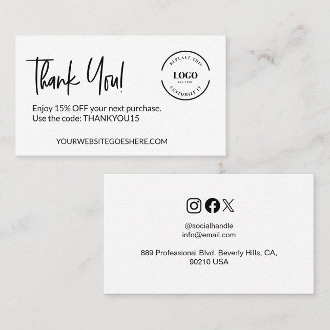 Customisable Business Logo Discount Code Card (Front/Back)