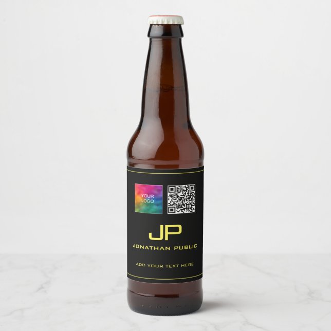 Customisable Business Logo QR Code Monogram Beer Bottle Label (Front)