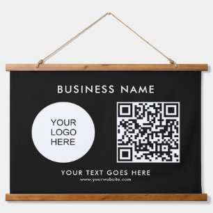 Customisable Business Logo Text QR Code Template Hanging Tapestry