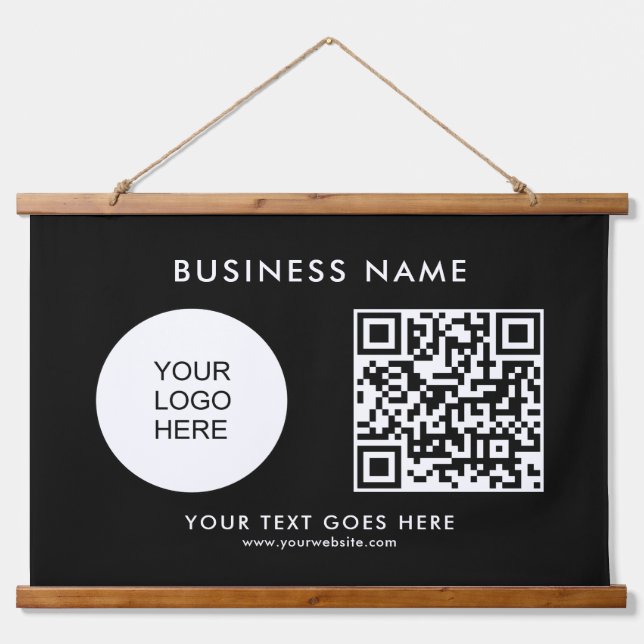 Customisable Business Logo Text QR Code Template Hanging Tapestry (Front)
