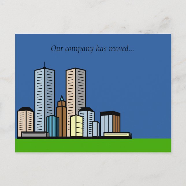 Customisable Business Skyline Just Moved Announcement Postcard (Front)