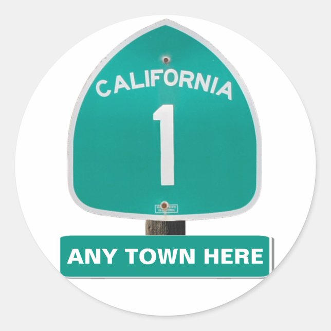 Customisable CA Highway 1 "Any Town Here" Stickers (Front)