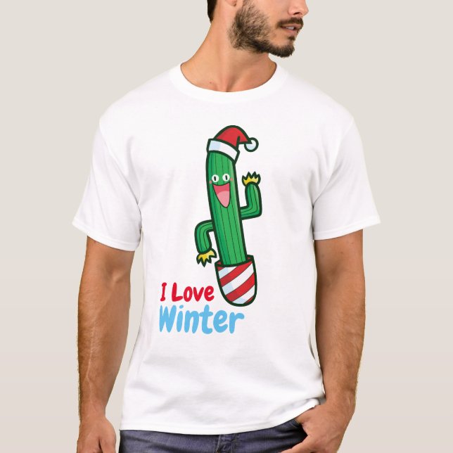 Customisable Cactus Loves Winter T-Shirt (Front)
