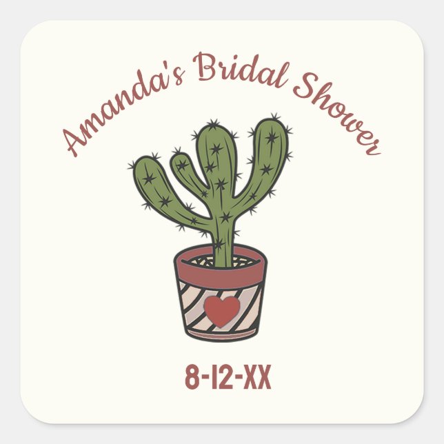 Customisable Cactus Theme Bridal Shower Sticker (Front)