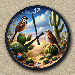 Customisable Cactus Wrens Arizona Desert Scene Round Clock