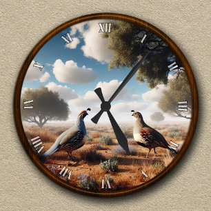 Customisable California Quail Scene Round Clock