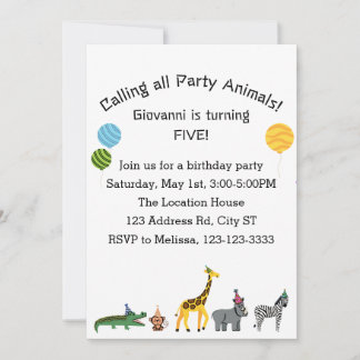 Customisable Calling all Party Animals Birthday Invitation