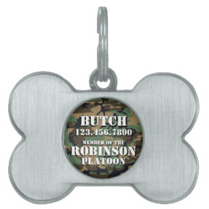 Customisable Camo Black Outlined Text Dog ID Tag