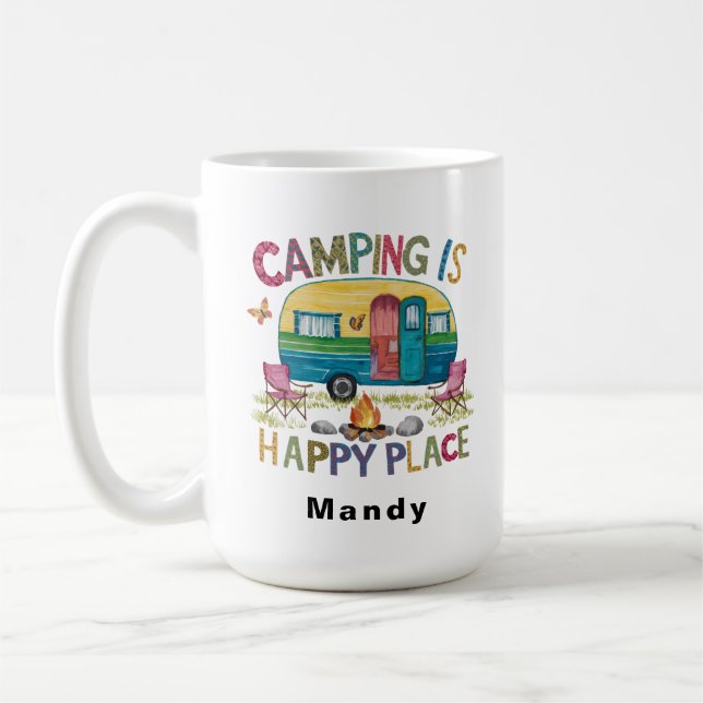 Customisable Camper "Camping is Happy Place" Coffee Mug (Left)