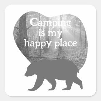 Customisable "Camping is my happy place" Square Sticker
