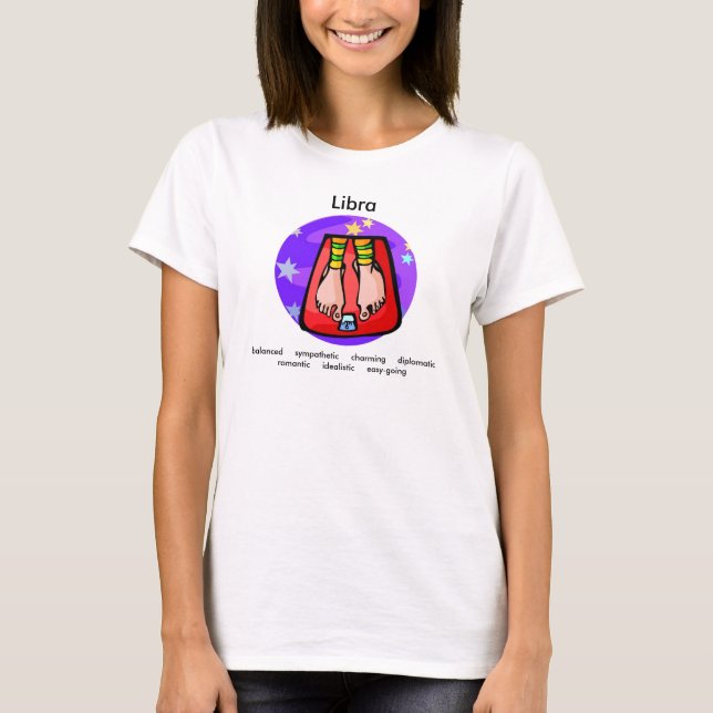 Customisable Cartoon Libra Scales traits Zodiac T-Shirt (Front)