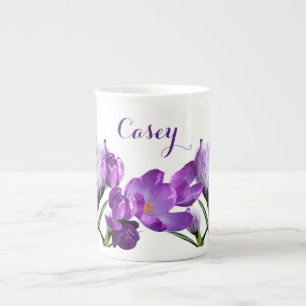 Customisable Casey name pretty purple flower fun   Bone China Mug