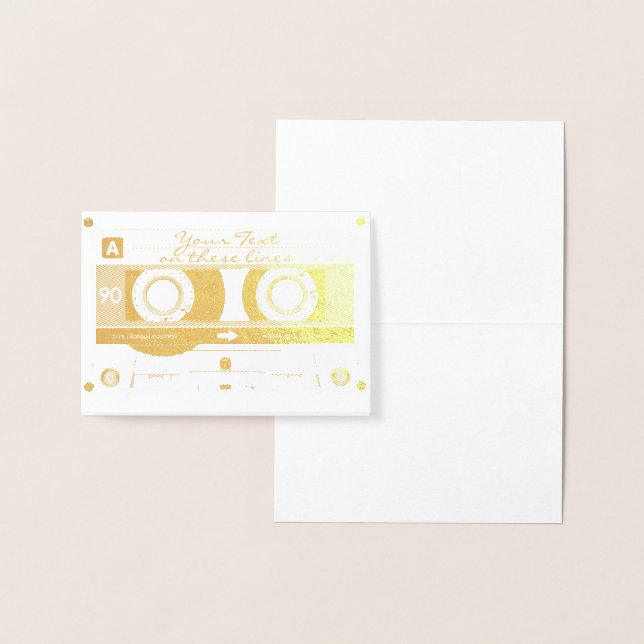 Customisable Cassette Tape Card, Gold Foil Printed Foil Card (Display)