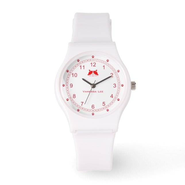 Customisable Cat Lady Watch in Red (Front)