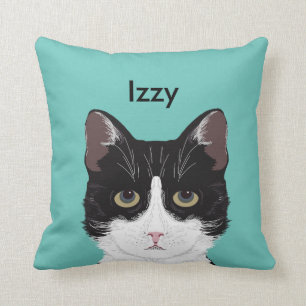 Customisable Cat Name - Black and White Tuxedo Cat Cushion