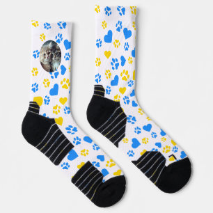 Customisable Cat Paw Print Socks with Heart Design