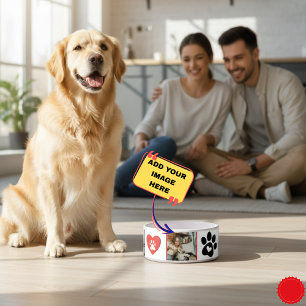 Customisable Cat Photo Collage Bowl - Red and Blac