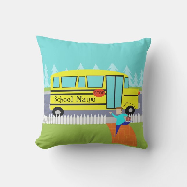 Customisable Catching School Bus Outdoor Pillow (Front)