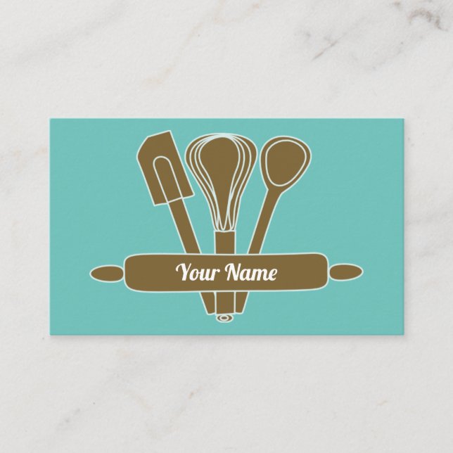 Customisable caterer cook baker teal v1 business card (Front)