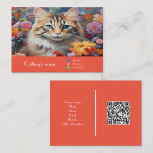 Customisable Cattery Business Card Floral Orange