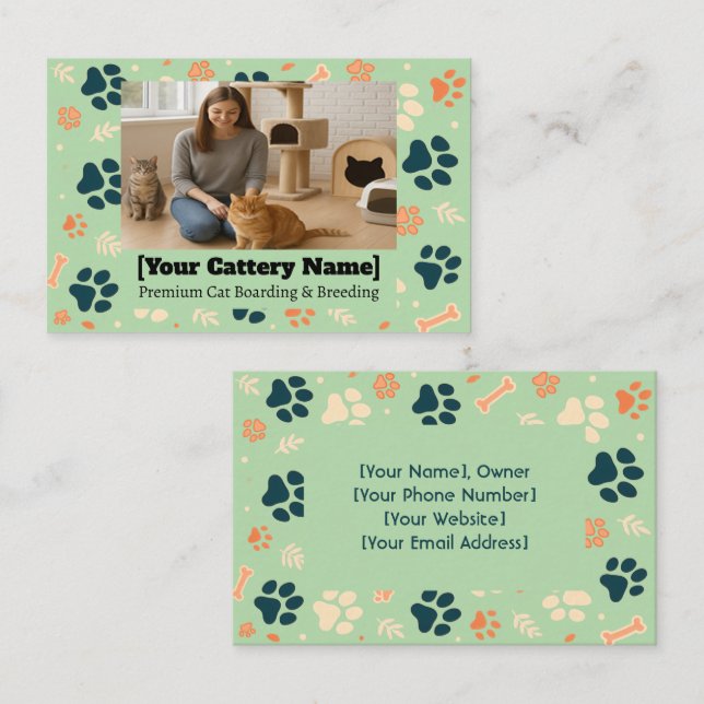 Customisable Cattery Business Card with Photo (Front/Back)