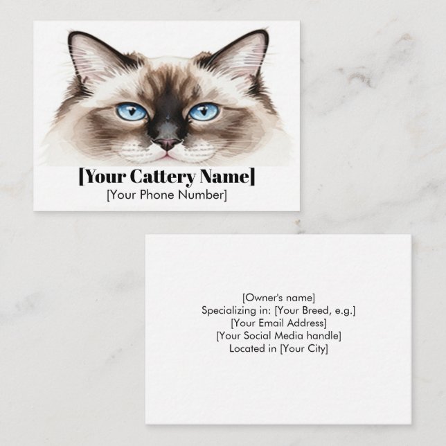 Customisable Cattery Business Card with Watercolor (Front/Back)