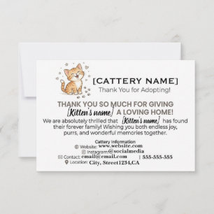 Customisable Cattery Kitten Adoption Thank You Card