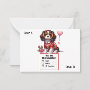 Customisable Cavalier King Charles Valentine Note  Card