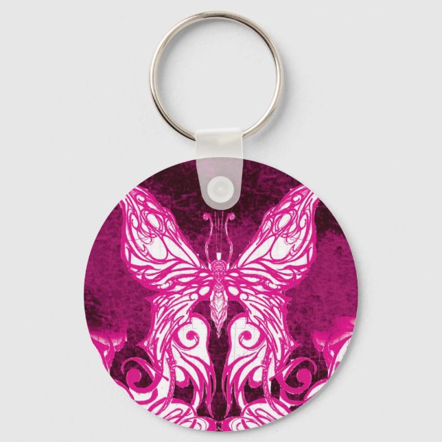 Customisable Celtic/Tribal Pink Butterfly Key Ring (Front)