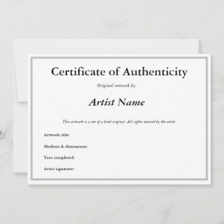 Customisable Certificate of Authenticity for Art A Invitation