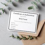 Customisable Certificate of Authenticity for Art Thank You Card<br><div class="desc">This is a customisable Certificate of Authenticity card for artists to include with original artworks, such as paintings, drawings, sculptures, etc. Add your name to the card and select the matte paper to easily write on with a pen or marker. I am a painter and use a similar fillable style...</div>